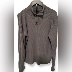 DKNY Men's Ribbed Turtleneck Button Pullover - Gray